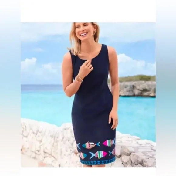 Talbots Dress size 10 Women A Line Tweed Sequins Multicolor Embroidered Fish - Picture 1 of 8